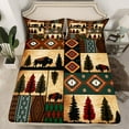 thumbnail image 2 of jejeloiu Farm Animal Cattle Bed Sheets,Rustic Farmhouse Cabin King Sheets,Brown Beige Aztec Sheet Set For Child,Ultra Soft Home Decor,4-Piece, 2 of 7