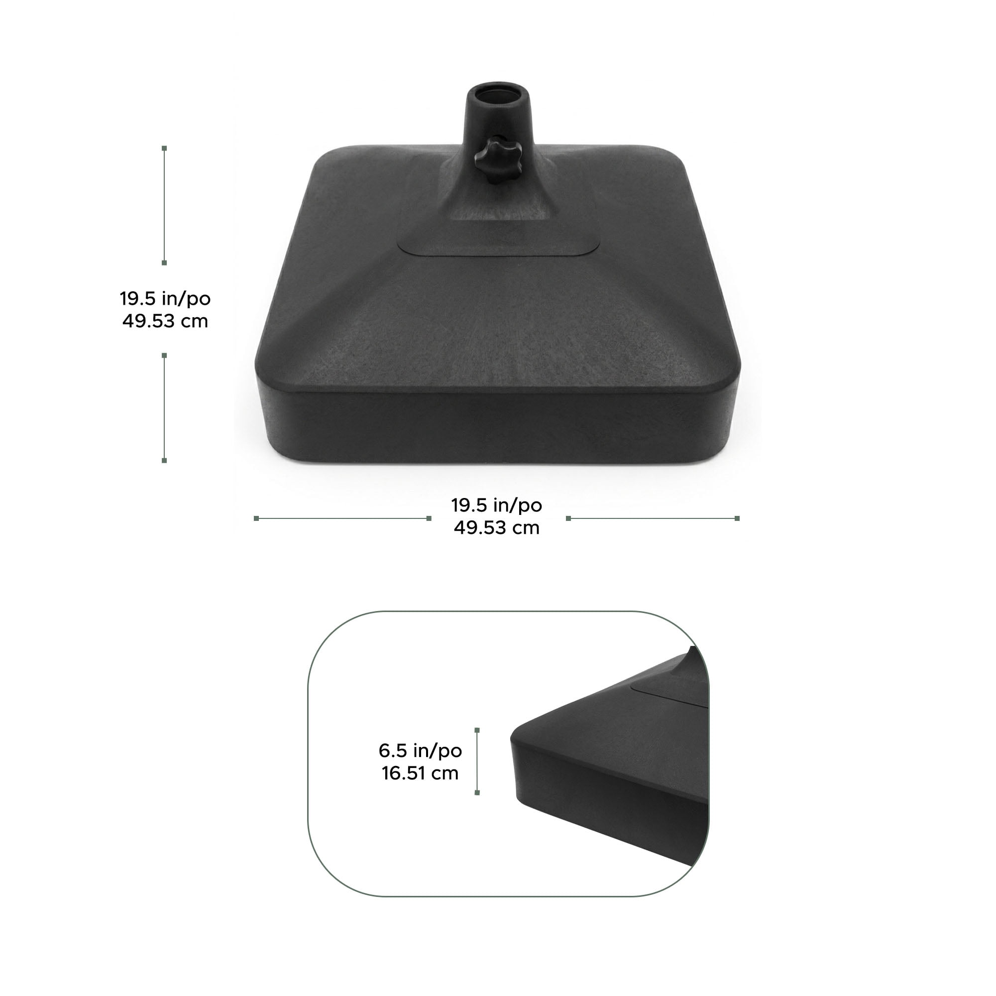 Tierra Verde 19.5" x 6.5" H Square Umbrella Base, Easy-Fill Weatherproof Stand, Black