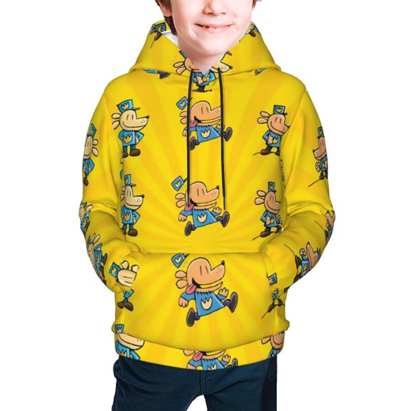 Dog Man Hoodies for Boys Girls Youth, Cartoon Long Sleeve Athletic Pullover Hooded Sweatshirts Tops with Pockets for Kids