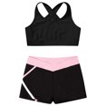 thumbnail image 3 of Manyakai Kids Girls Gymnastics Dance Workout 2 Piece Outfits Crop Top and Shorts Set Black&Pink 6, 3 of 5