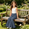 thumbnail image 5 of EnJoCho Toddler Girls Baggy Bell-Bottom Pants Loose Wide Leg Elastic High Waist Ruffled Flared Trousers Little Girls Soft Knit Flared Pants Elastic High Waist Bell Bottom Pants, 5 of 7