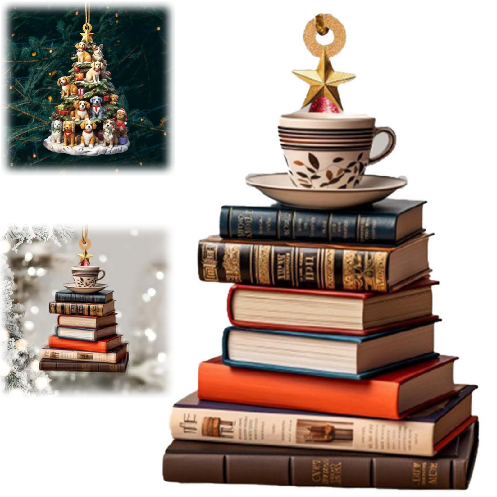 2D Christmas Book Tree Pendant Acrylic Flat Books Ornament for Librarians Family Keepsake Gift