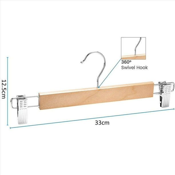Paquete de 40 Perchas de Madera para Falda con Clips Ajustables Percha Antideslizante para Pantalones Perchas de Madera de con Acabado Natural 360 °