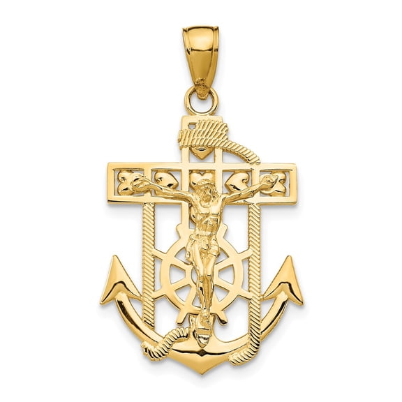 Finest Gold 14K Yellow Gold Polished Textured Mini Mariners Crucifix Pendant