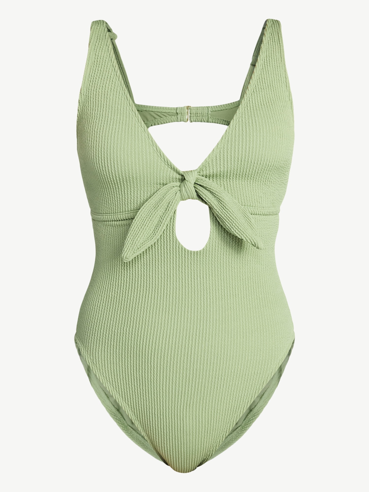 Time and Tru Women's and Women's Plus Size Crinkle Plunge Tie Front One Piece Swimsuit, Sizes XS-3X