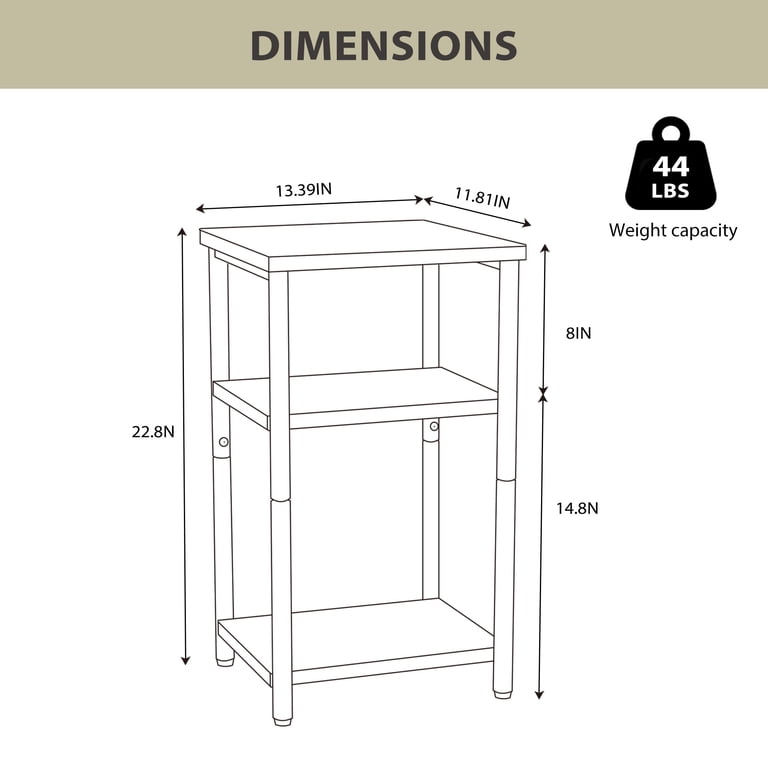 CONCETTA 3-Tier End Table, Narrow Nightstand, Gray photo 3