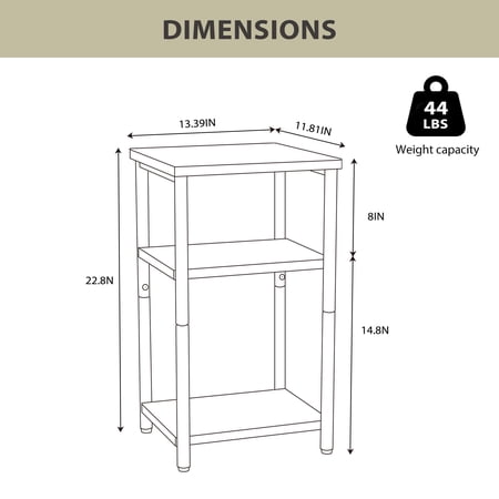 CONCETTA END TABLE WITH 3 SHELVES, NARROW NIGHTSTAND FOR SMALL SPACES, EASY ASSEMBLY, IDEAL FOR LIVING ROOM AND BEDROOM, GRAY