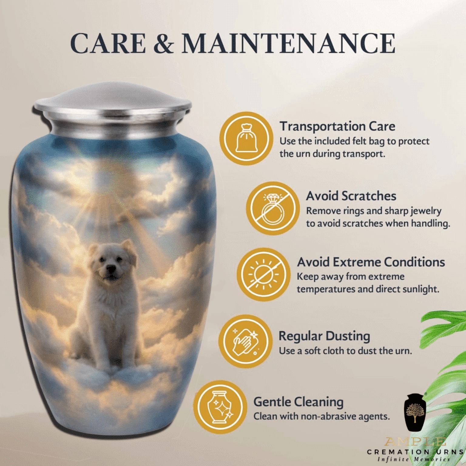 Dog Urn for Ashes Large Heaven Theme Pet Memorial Aluminum Cremation Urn Secure Lid 10 INCH