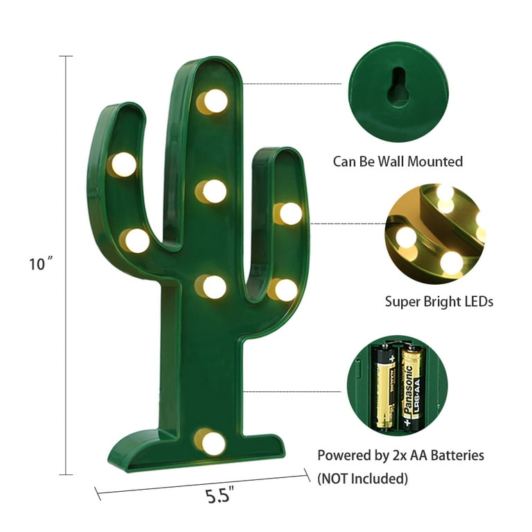 Novelty Place 10" Battery Powered LED Christmas Cactus Marquee Sign Lamp, Tropical Green