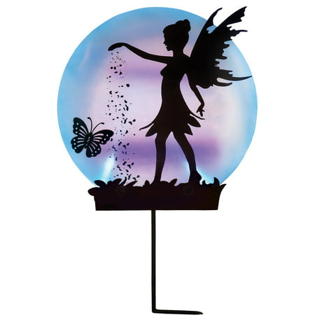 Solar Fairy Silhouette Garden Decor Yard Stake with Light-Up Moon - Outdoor Use with Acrylic, Metal & Plastic Materials, Black