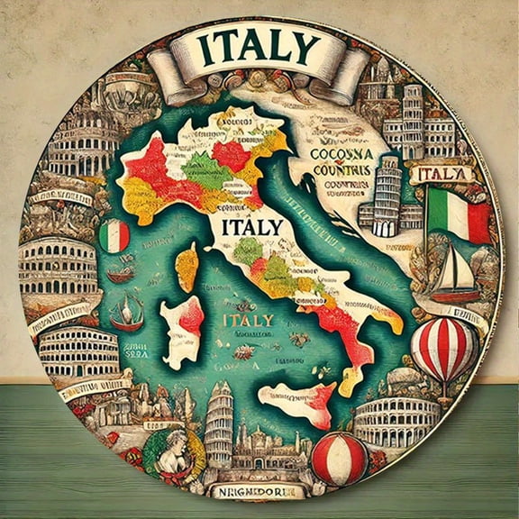 HELLOYOUNG 1pc Italian Map Wood Wall Art Round Wooden Sign Vintage Home Decor Unique Gift for Living Room Bedroom