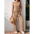 thumbnail image 6 of Women'S 2 Piece Outfits Linen Vest Waistcoat Dressy Casual Sets Wide Leg Pants Suits Khaki S, 6 of 8