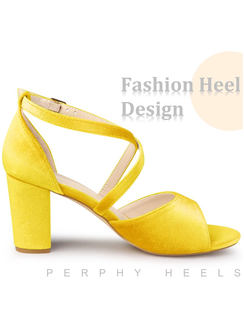 BLISSFUL STEP Women's Shoes Faux Velvet Chunky Heel Open Toe