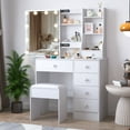 thumbnail image 5 of Caulitar Makeup Vanity Set with Sliding Mirror, Makeup Table With 3-Color LED Lights Vanity Desk with Stool & 6 Drawers & Shelves, White, 5 of 9