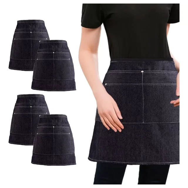 4pz Mandil Delantal Mezclilla Industrial Corto Bolsas Unisex