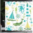 thumbnail image 3 of Ambesonne Nautical Shower Curtain, Pastel Colors Lighthouse, 69"Wx84"L, Blue and Green, 3 of 4