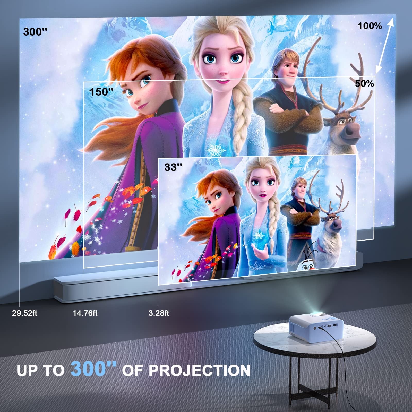 Mini Projector, Native 1080P Full HD 9000L Movie Projector 4K Supported, Video Mini Portable Projector for HDMI, USB, Laptop, TV Stick, PS5, IOS & Android, U Disk