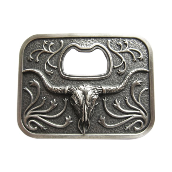 Vintage Silver Plated Long Horn Bull Bottle Opener Belt Buckle