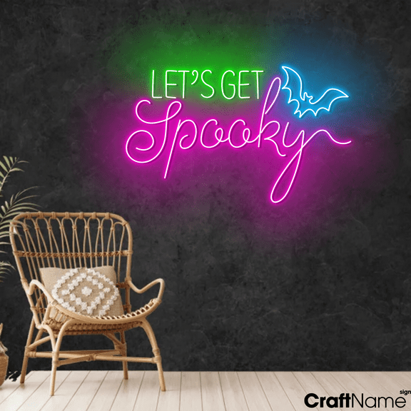 Craftnamesign Let's Get Spooky Neon Light Wall Sign For Store Halloween Decor