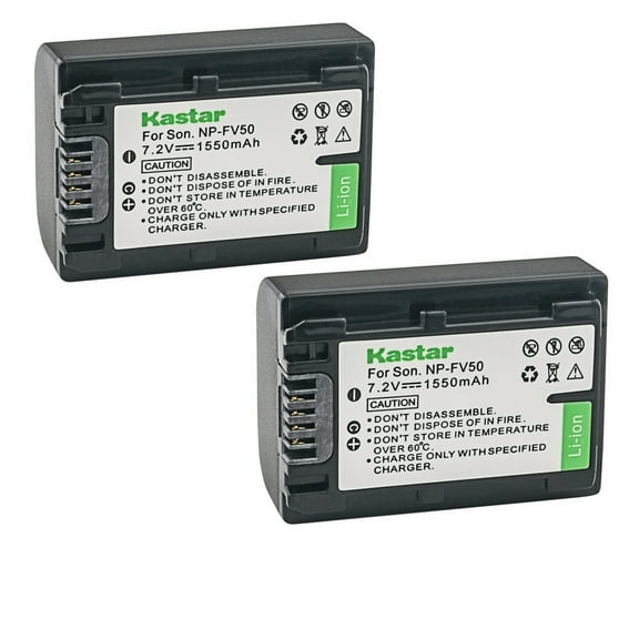 Kastar 2-Pack NP-FV50 Battery Replacement for Sony DCR-SX53, DCR-SX63, DCR-SX65, DCR-SX73, DCR-SX83, DCR-SX85, DEV-3, DEV-30, DEV-5, DEV-50, DEV-50V, FDR-AX100, FDR-AX100E, FDR-AX700, FDR-AX33 Camera