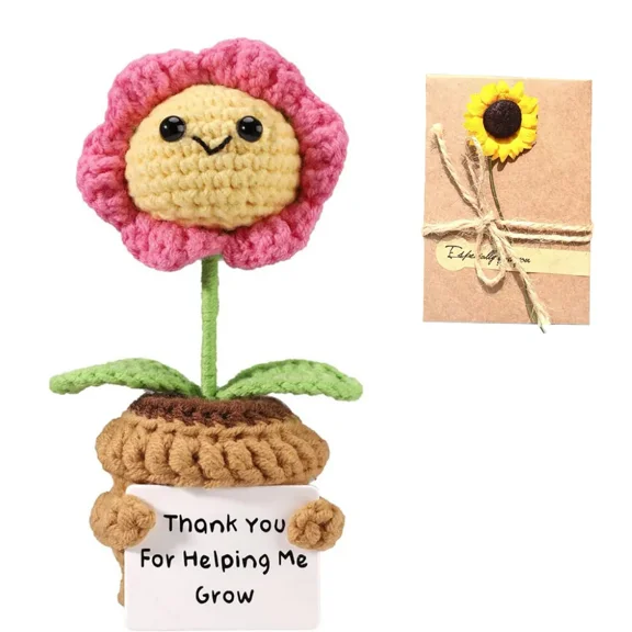 Handmade Positive Sunflower, Thank You for Helping Me Grow Crochet Emotional Doll Support Sunflower with Positive Note Cheer Up Flower for Motivational Plush Gift