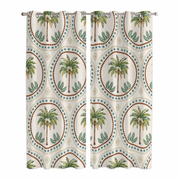 Vintage Palm Trees Kitchen Curtains Window Panels, Summer Botanical Retro Art Insulated Window Treatment Curtain, Grommet Curtains for Bedroom/Living Room/Bathroom, 2 Piece 42"Wx84"L