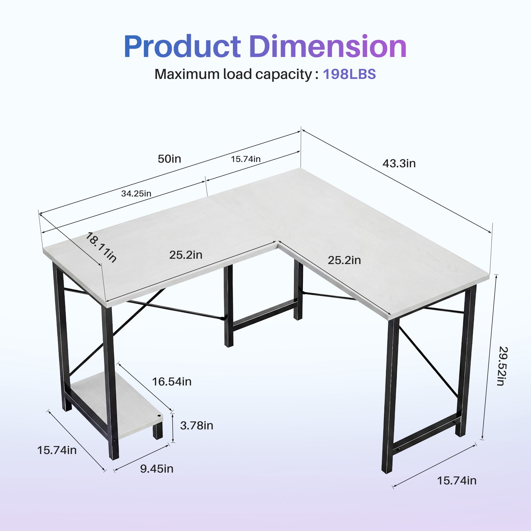 CONCETTA 49“ L Shaped Computer Desk with Movable CPU Stand, Corner Desk for Save Space, Home Office, White