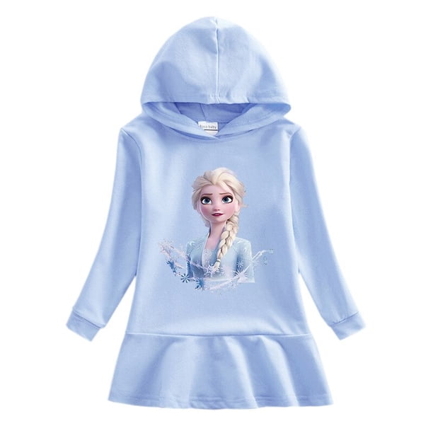 Vestido de suéter con capucha para niños congelados primavera y otoño nueva niña elsa pequeña princesa falda occidental vestido para niños vestido de niña 130cm Gao Jinjia LED