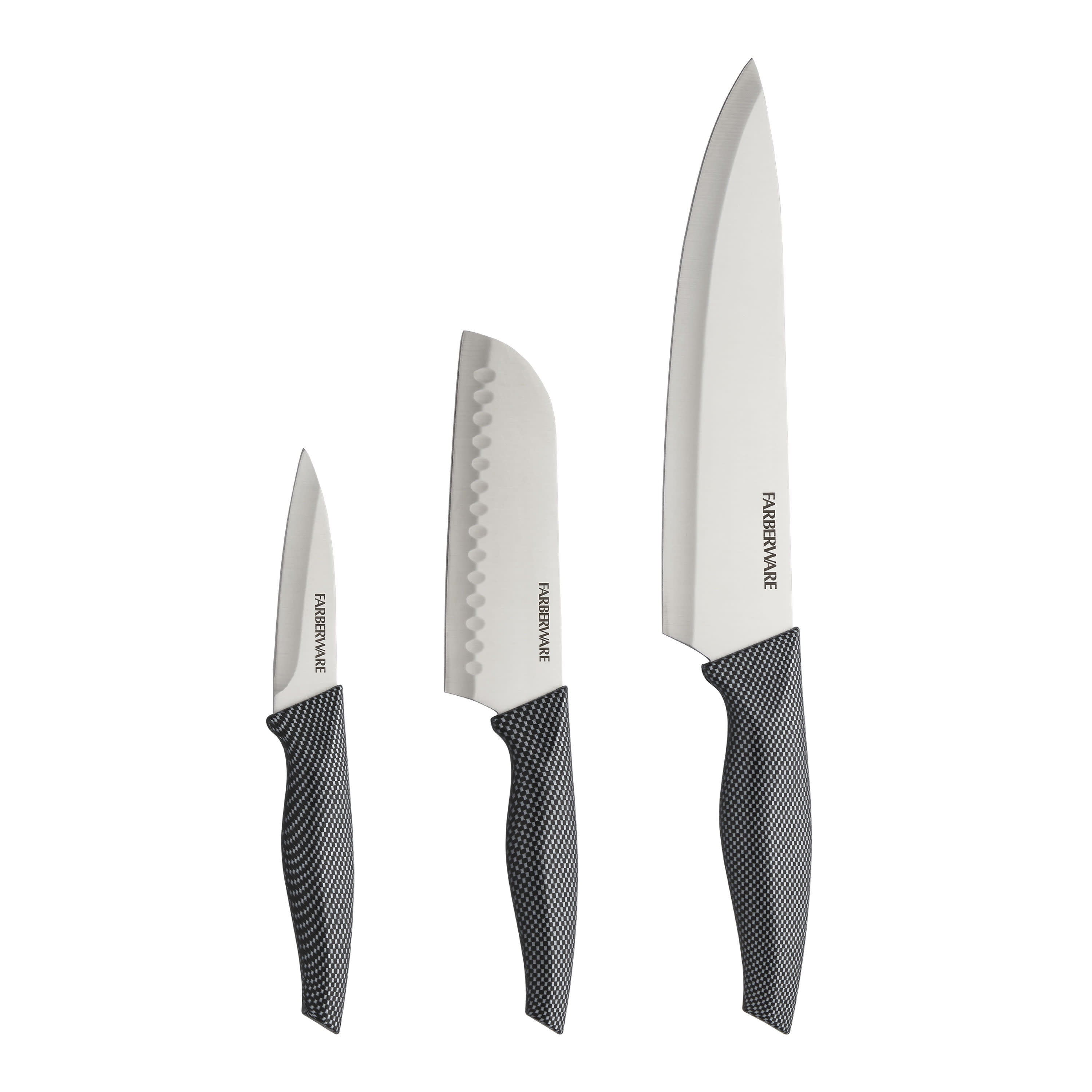 Farberware 3piece Chef Knife Set ,Carbon Fiber Pattern Handle