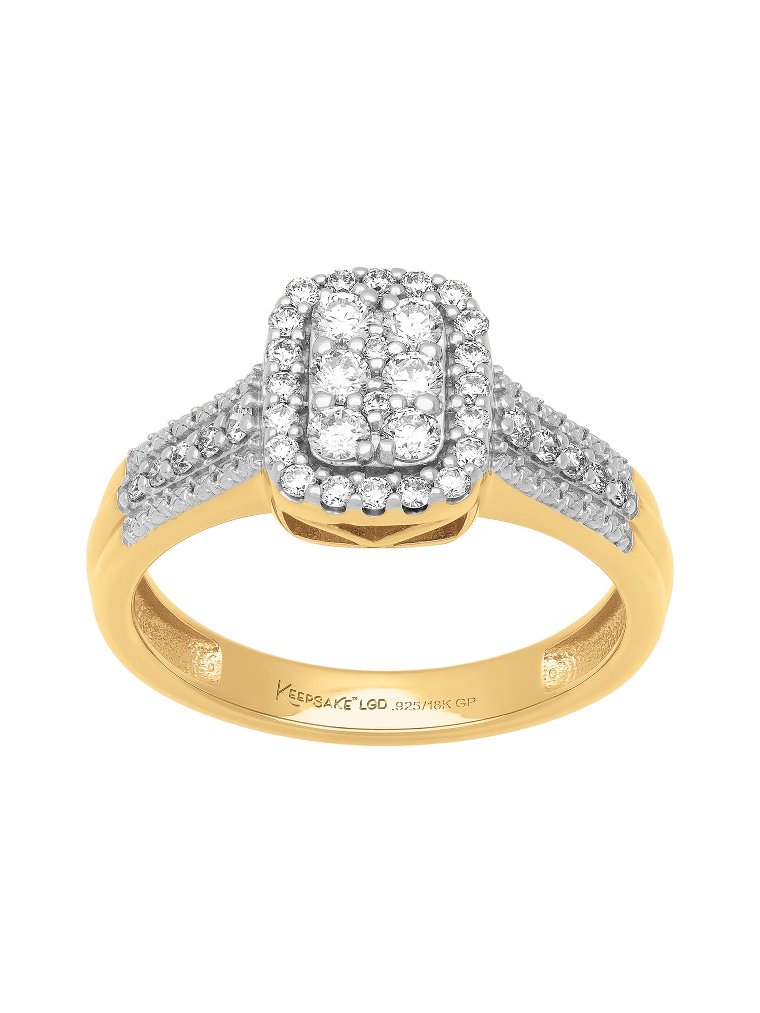 1/2 Carat TW Lab-Grown Diamond Halo Women's "Shimmer" Engagement Ring in 18k Yellow Gold-Plated Silver by Keepsake