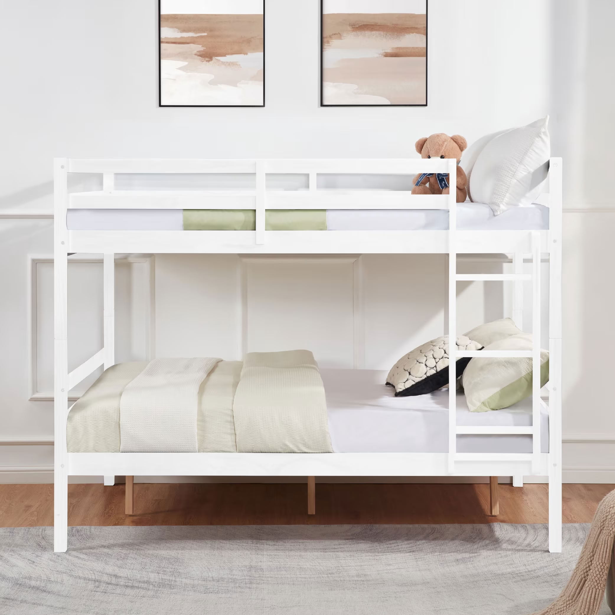 MAYEERTY Full over Full Bunk Bed with Ladder and High Guardrail, Solid Wood Bed Frame, Space-Saving for Kids Teens Dorm Rooms Guest Rooms, No Box Spring Needed