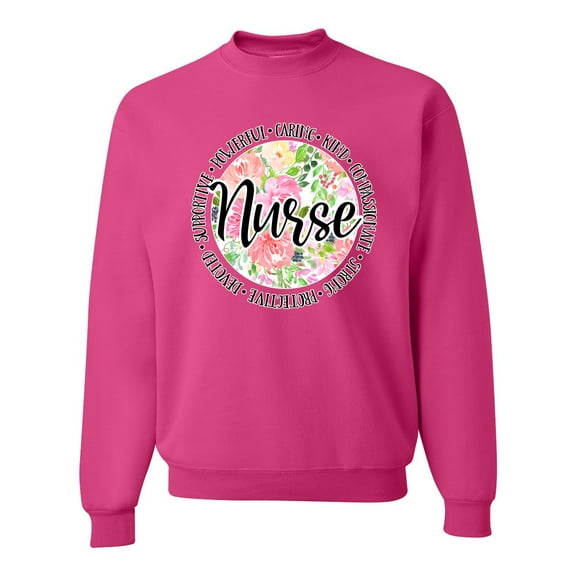 Floral Nurse Appreciation Pop Culture Unisex Crewneck Graphic Sweatshirt, Fuschia, Medium