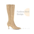 thumbnail image 3 of BLISSFUL STEP Women's Boots Pointed Toe Glitter Stiletto Heel Knee High Boots  Gold 9, 3 of 6
