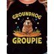 thumbnail image 1 of Women's Retro Groundhog Graphic Tee - "GROUNDHOG GROUPIE" Print, Casual & Comfy Round Neck Short Sleeve Shirt, Minimalist Design with Blue Stars, Perfect for Casual Attire, Everyday Tshirt | Vintage, 1 of 7