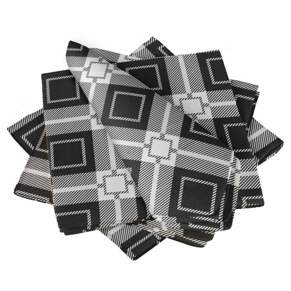 "S4Sassy Black Plaid Check Parties Table Decor Linen Re-Usable Cloth Napkins Set 18 x 18""(Pack of 6)"