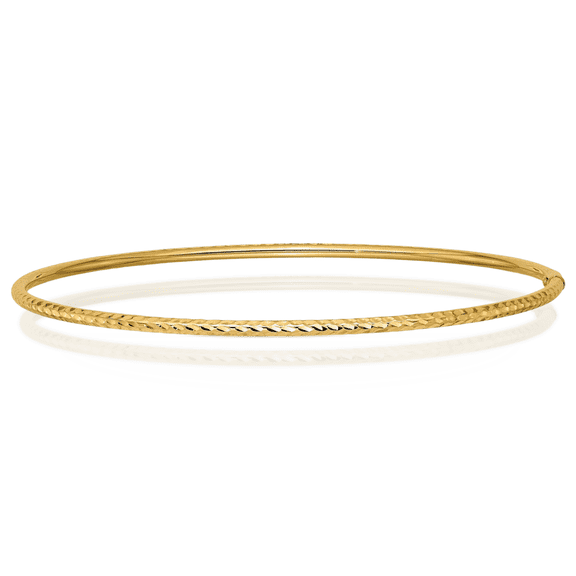 14K Solid Yellow Gold 2mm Tube Slip On Bangle Bracelet