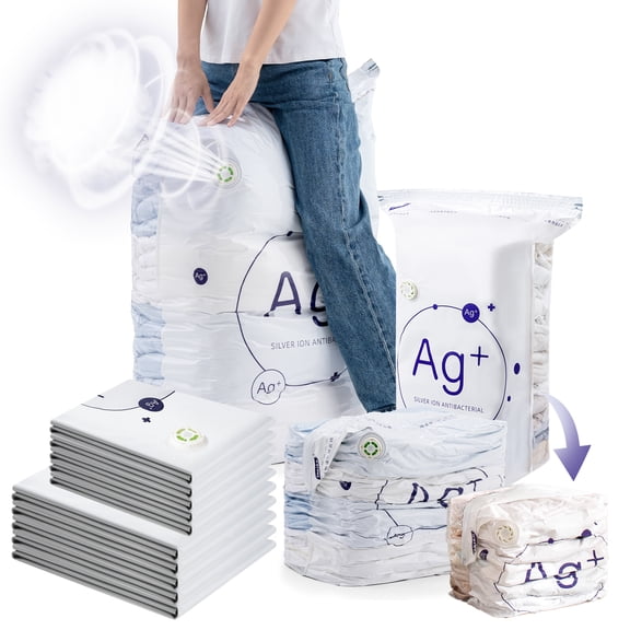 TAILI Vacuum Storage Bags Combo Cube, 10 Pack (5 Jumbo  5 Medium), for Clothes Comforters Blankets Bedding, White