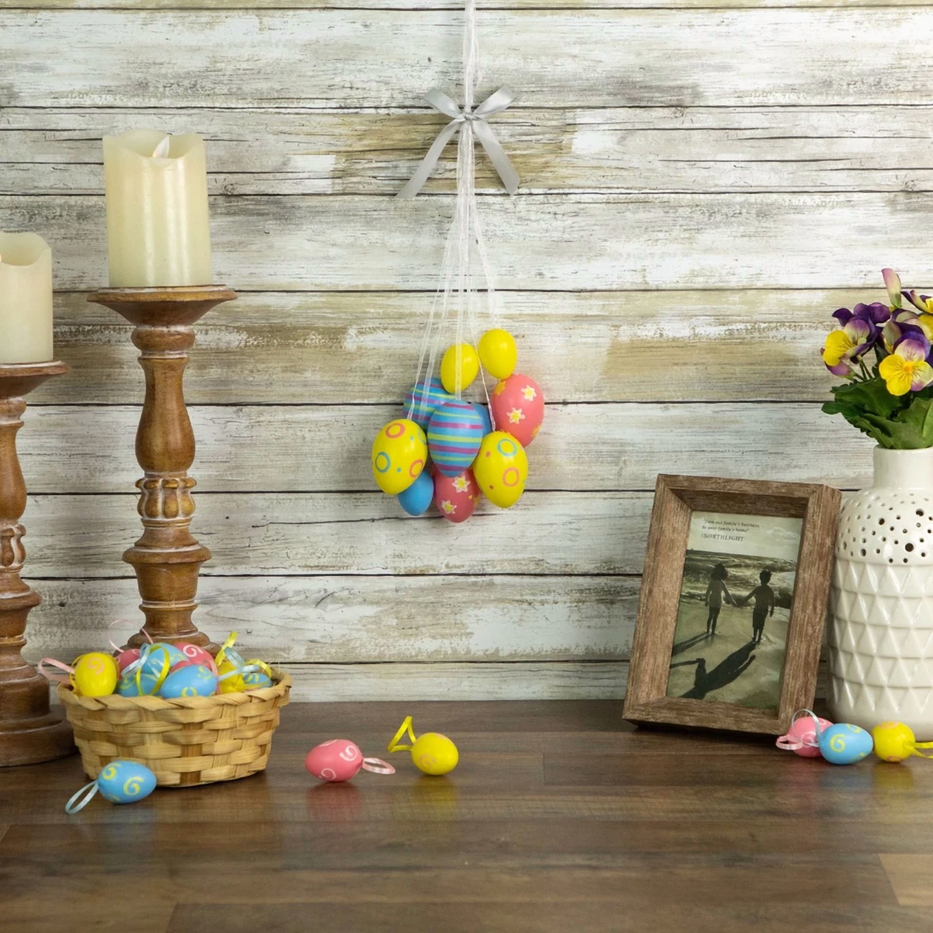 CRESTIN- Northlight 17" Yellow Blue Pink Floral Spring Easter Egg Cluster Hanging Decor