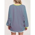 thumbnail image 4 of Camiseta de Larga Extragrande para Mujer, Túnica A Rayas con Bloques de Color, Sudadera Holgada de Otoño con Cuello Redondo Rosa Roja M, 4 of 10