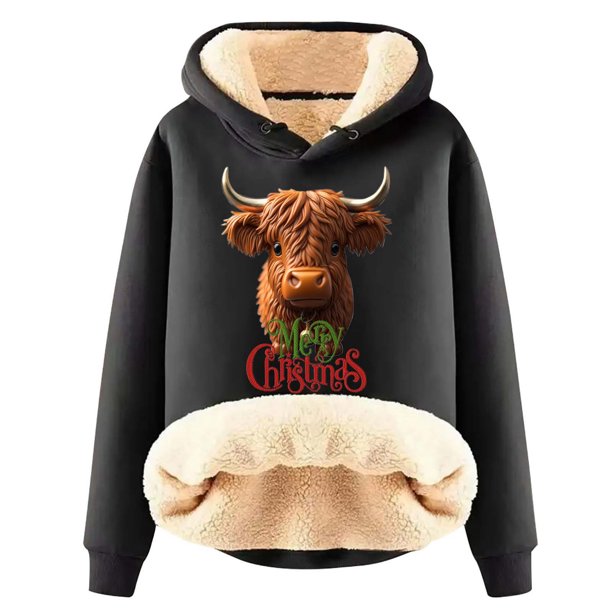 WILLBEST Sudadera Deportiva para Mujer con Capucha y Estampado Navideño de Vaca XX-Grande