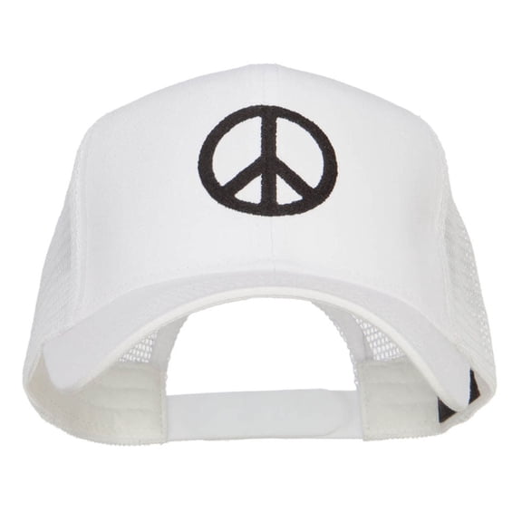 Peace Symbol Embroidered Mesh Cap - White OSFM