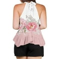 thumbnail image 4 of Womens Tank Tops Plus Size Sleeveless Hanging Neck Vest Ruffles Hem Printed Loose T-shirt 1-Pink XL, 4 of 6