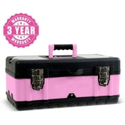 Pink Power Pink Tool Box for Women - 18 Small Metal & Plastic Portable Lightweight Pink Locking Empty Toolbox Chest - Craft Tote Storage Tool Case Organizer for Ladies Pink Tool Set Kit