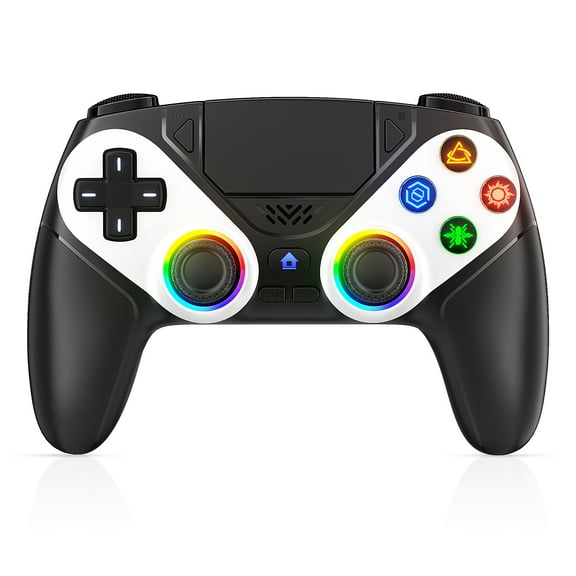 Wireless Controller for PS5 Pro/Slim,Steam with 7 Colors RGB Light - Support Microphone/Dual Vibration/Turbo/Programmable, with 3.5mm Audio Jack, Blue