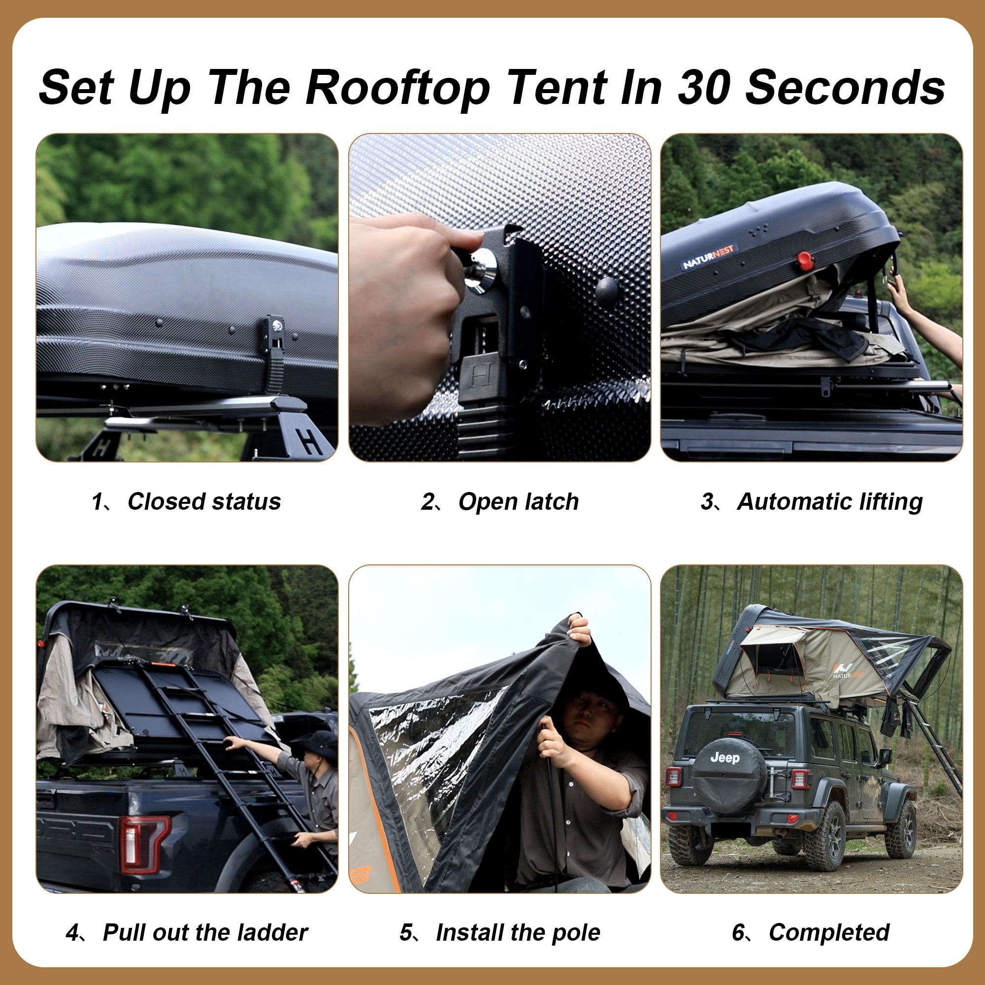 Naturnest Premium Weatherproof 2-3 Person Rooftop Tent with Adjustable Dual Lighting, Memory Foam Bedding, Spacious Interior, and Exceptional Delivery