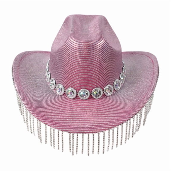 Western Windproof Cowboy Hats with Fringes Wide Brims Sequins Felts Hat