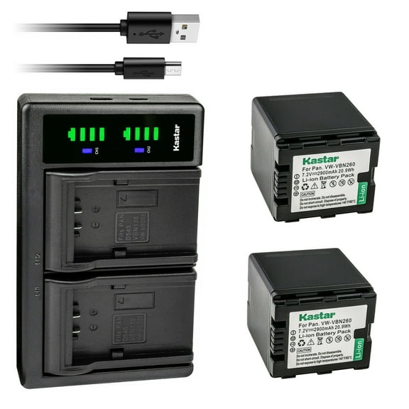 Kastar 2-Pack VW-VBN260 Battery and LTD2 USB Charger Replacement for Panasonic HDC-SD900, HDC-SD909, HDC-TM900, HDC-TM900GK, HDC-TM900GK-3D, HDC-TM900K, HDC-TM900P, HDC-TM900PC, HC-X800, HC-X800GK