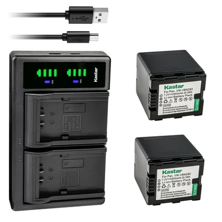 Kastar 2-Pack VW-VBN260 Battery and LTD2 USB Charger Replacement for Panasonic HC-X900 HC-X900GK HC-X900K HC-X900M HC-X900MGK HC-X910 HC-X920 HC-X920M HDC-HS900 HDC-HS900GK HDC-HS900GK-3D