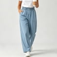 thumbnail image 5 of ClodeEU Women's Elastic Waist Denim Wide Leg Pants,Casual Loose Lightweight Jeans With Pockets ,Women's Plus S, 5 of 6