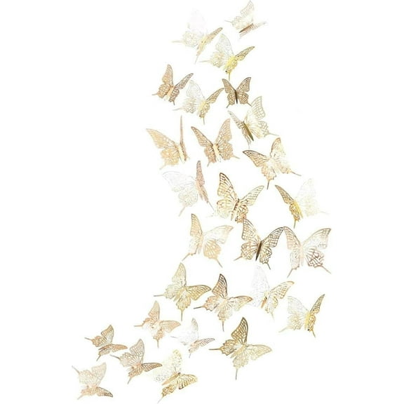 Cheerland 3D Butterfly Wall Stickers Decal Decoration, Champagne Gold, 48 Pieces